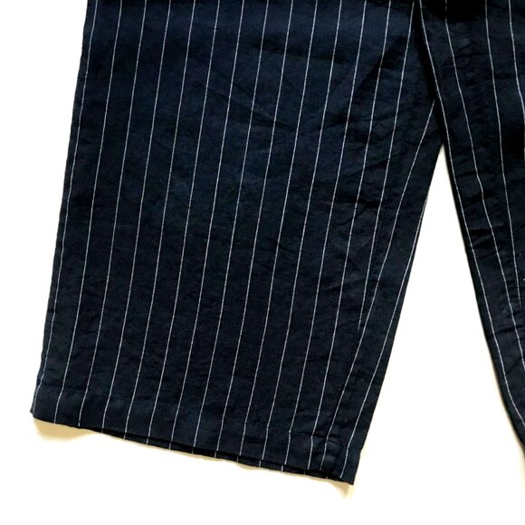 NWOT 120 % Lino Pinstripe Drawstring Pants Womens 40 XS Navy Blue Stripe Linen - Picture 9 of 12